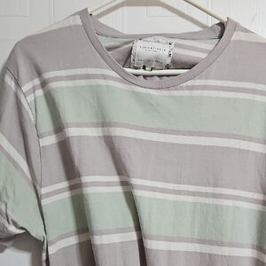 Striped Tee - Mint and Taupe
